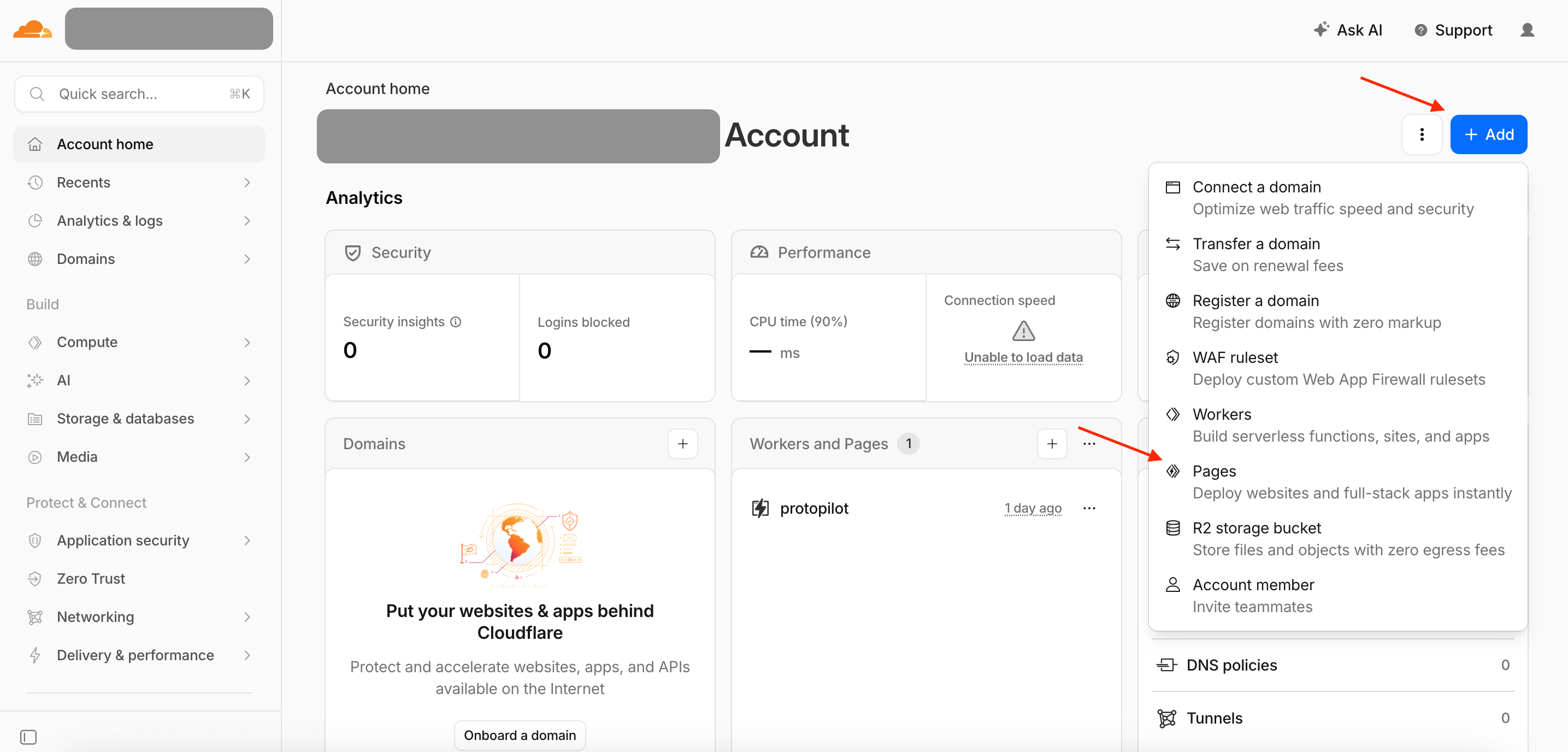 Cloudflare Setup > Add Pages
